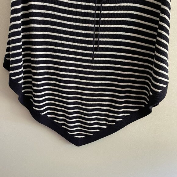 Talbots Women L Navy Blue White Striped Knit Nautical Lace Up Sweater Poncho - Picture 3 of 9